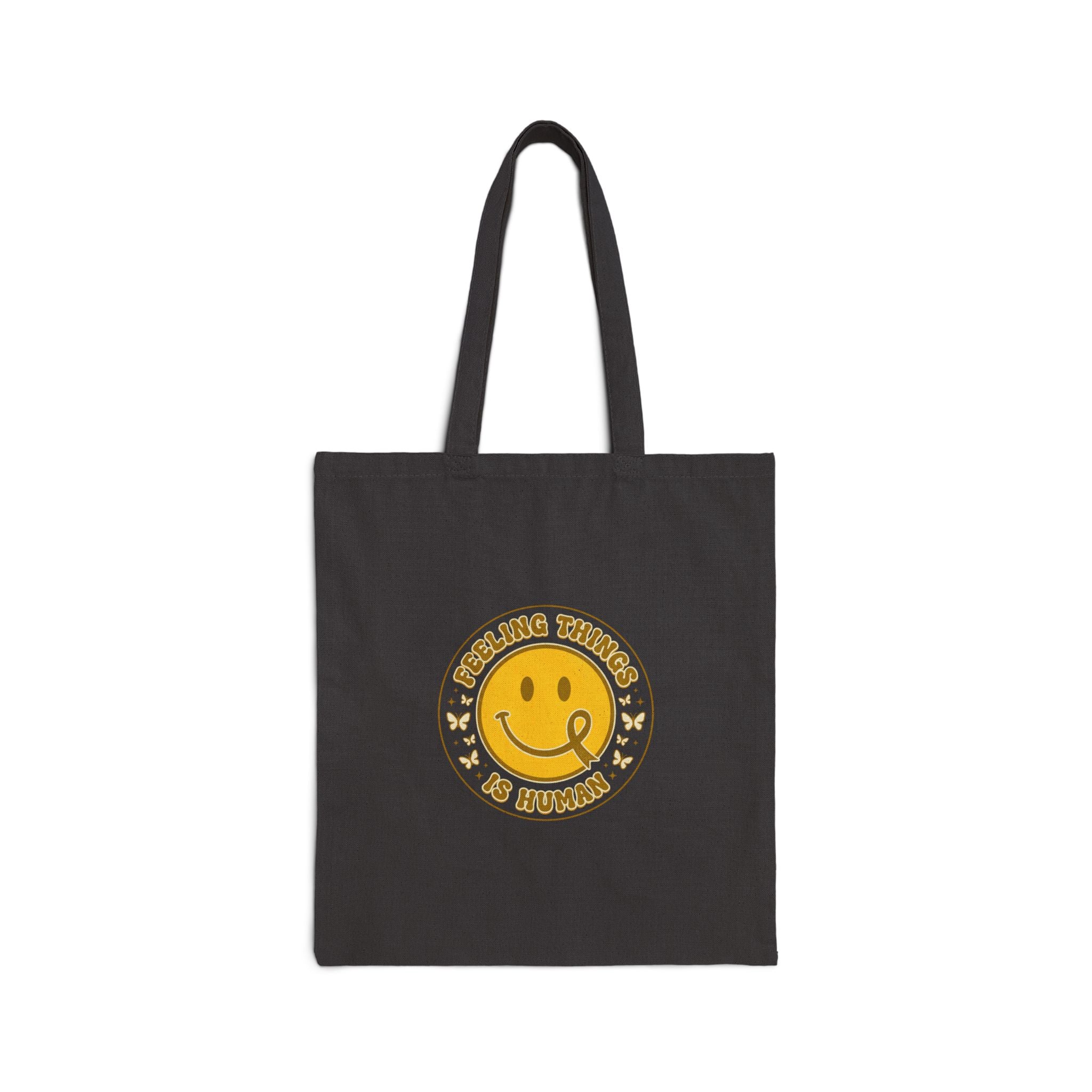 Feeling Things Is Human Tote | Mental Health Awareness, Retro Smiley Green Ribbon