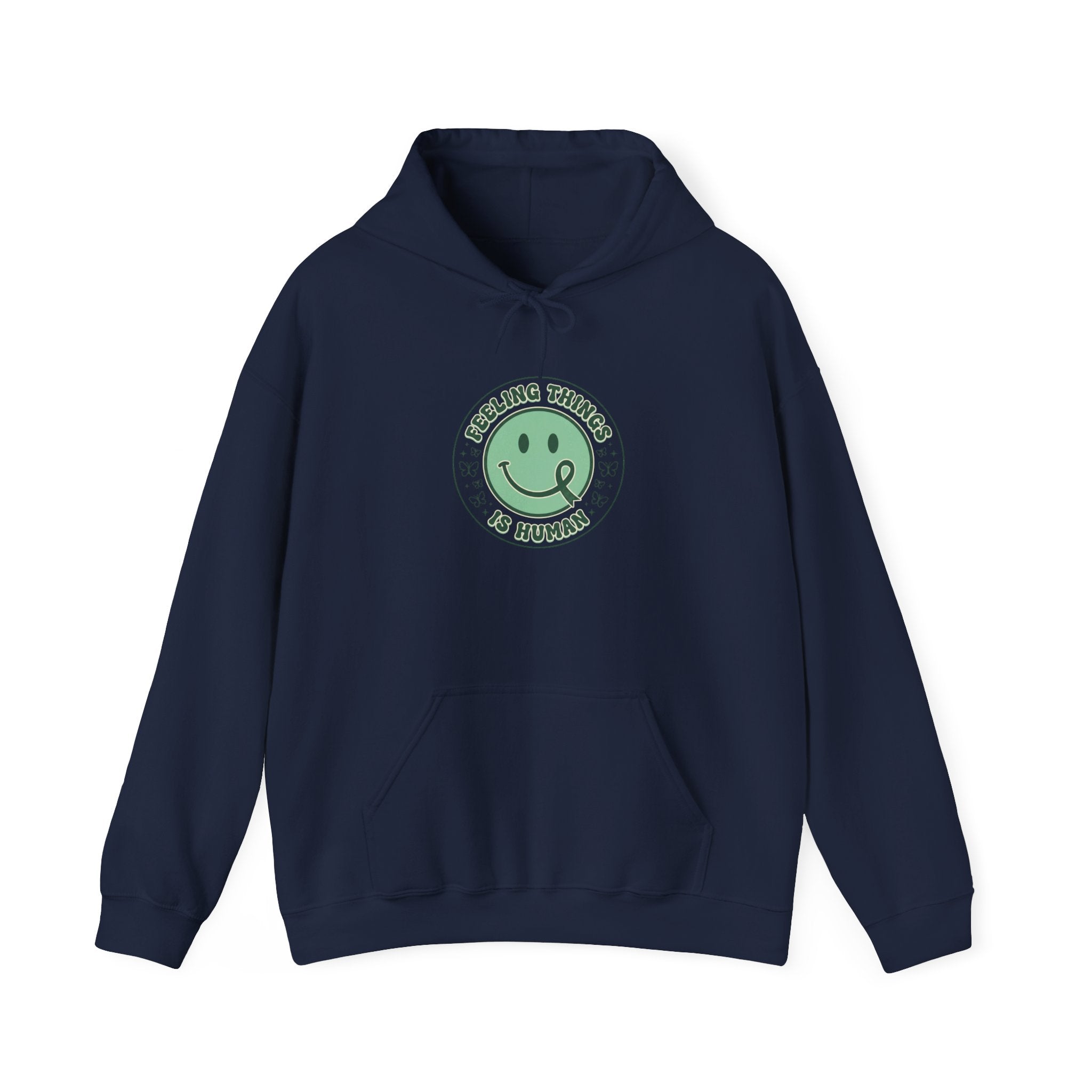 Feeling Things Is Human Hoodie | Mental Health Awareness, Green Ribbon