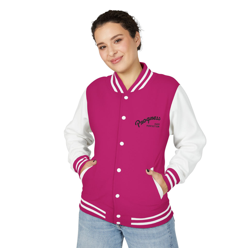 Letterman Jacket — Pink Retro 'Happiness' Varsity Jacket