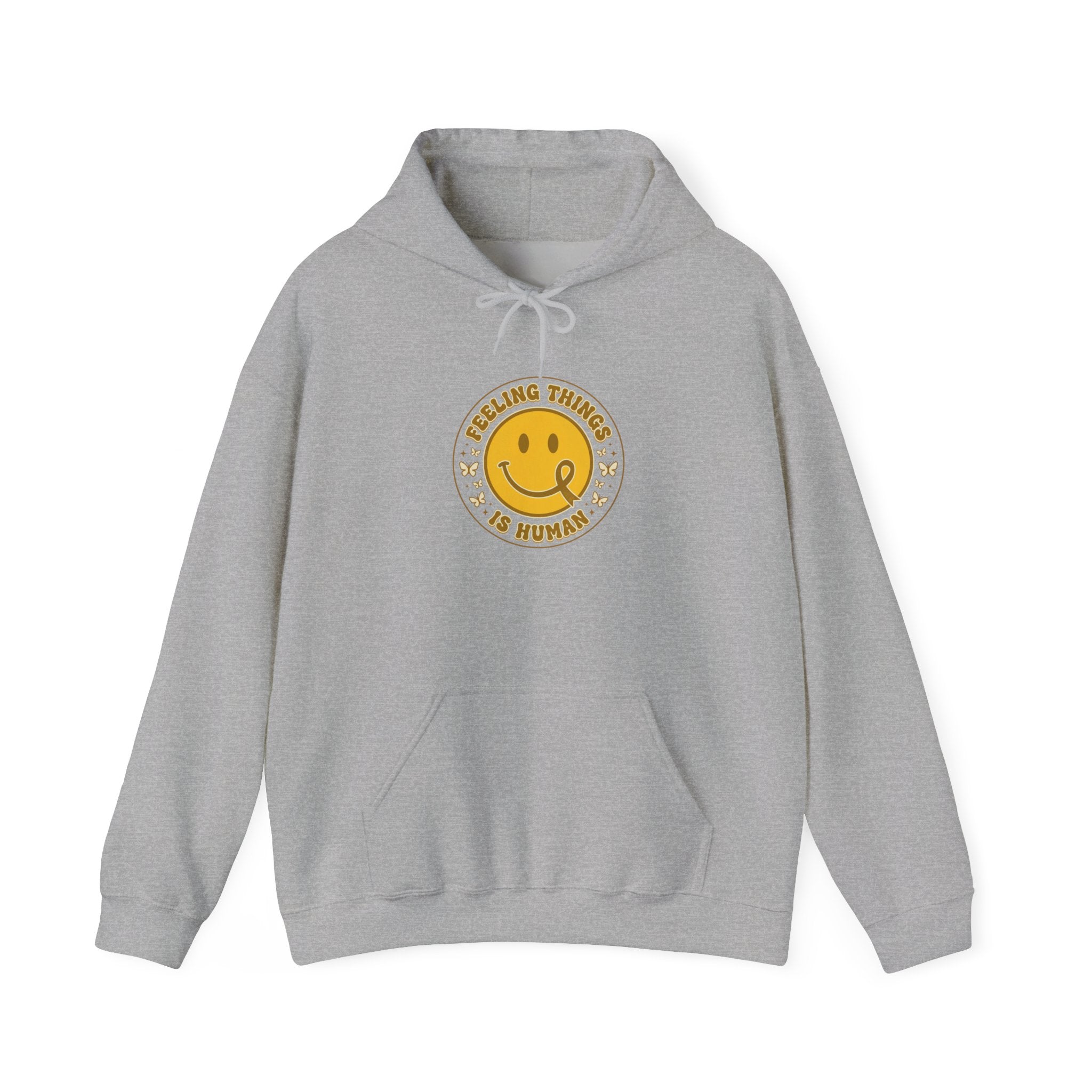 Feeling Things Is Human Hoodie | Mental Health Awareness, Retro Smiley Ribbon