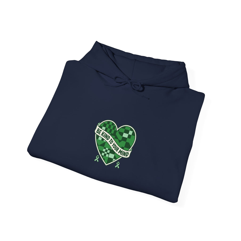 Mental Health Matters Heart Hoodie | Green Ribbon, Retro Checkerboard