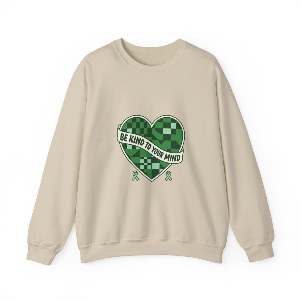 Urbania Be Kind To Your Mind Crewneck Sweatshirt – Mental Health Awareness, Green Ribbon