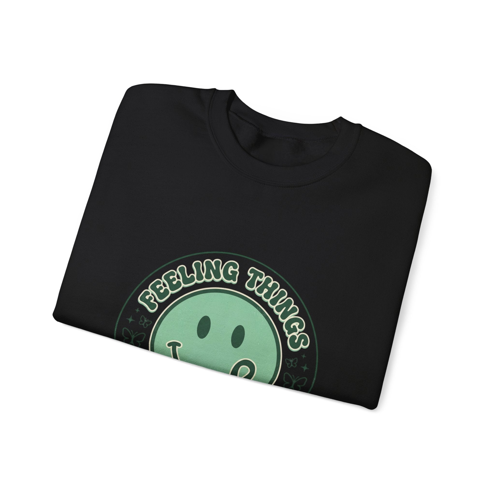 Feeling Things Is Human sweatshirt | Mental Health Awareness, Green Smiley Ribbon
