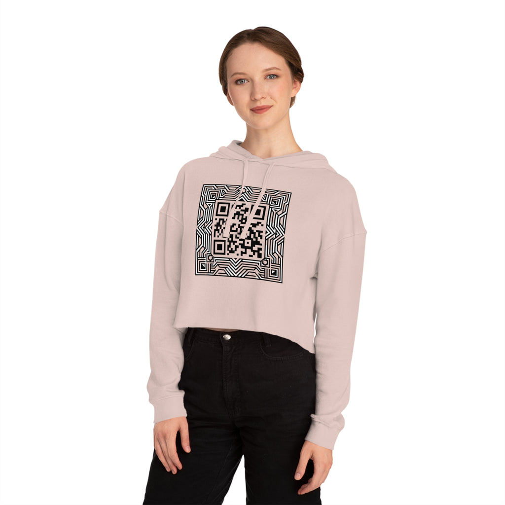 Urbania QR Code Graphic Cropped Hoodie — Techy Geometric Womens Hooded Sweatshirt