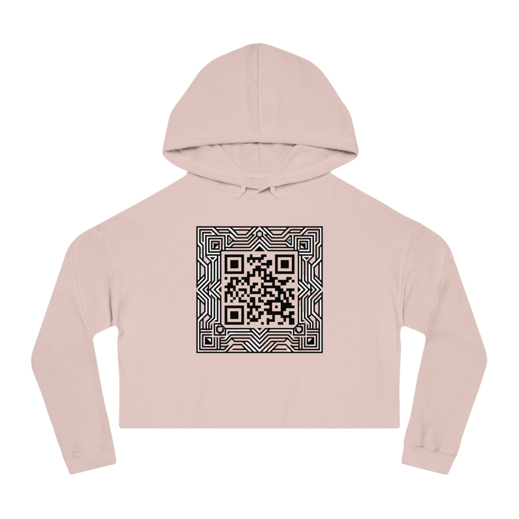 Urbania QR Code Graphic Cropped Hoodie — Techy Geometric Womens Hooded Sweatshirt