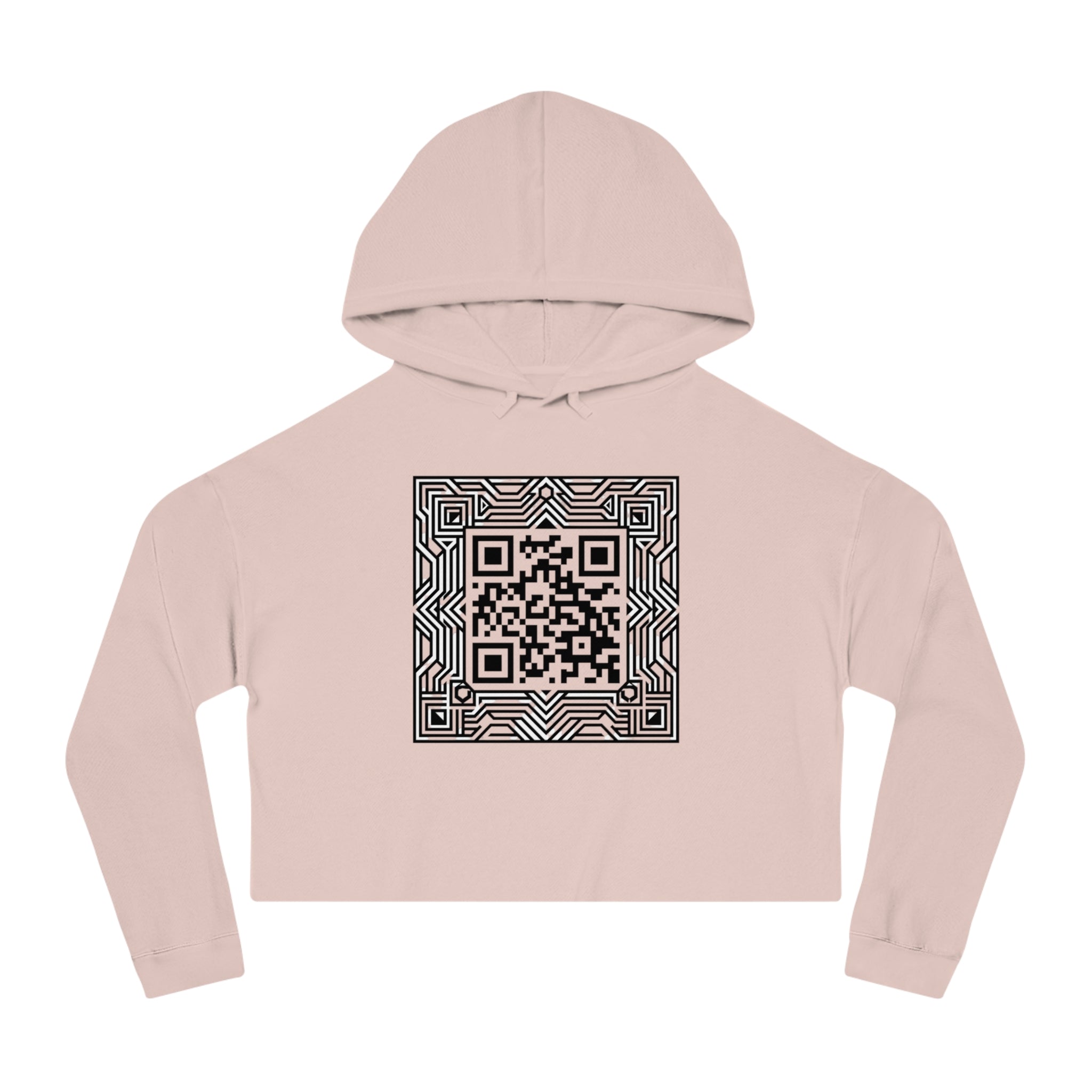 Urbania QR Code Graphic Cropped Hoodie — Techy Geometric Womens Hooded Sweatshirt