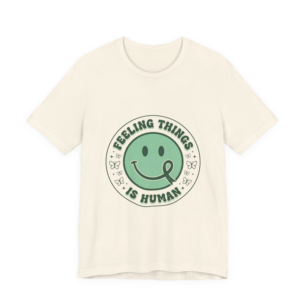 Urbania Feeling Things Is Human T-Shirt – Mental Health Awareness, Green Ribbon Smiley