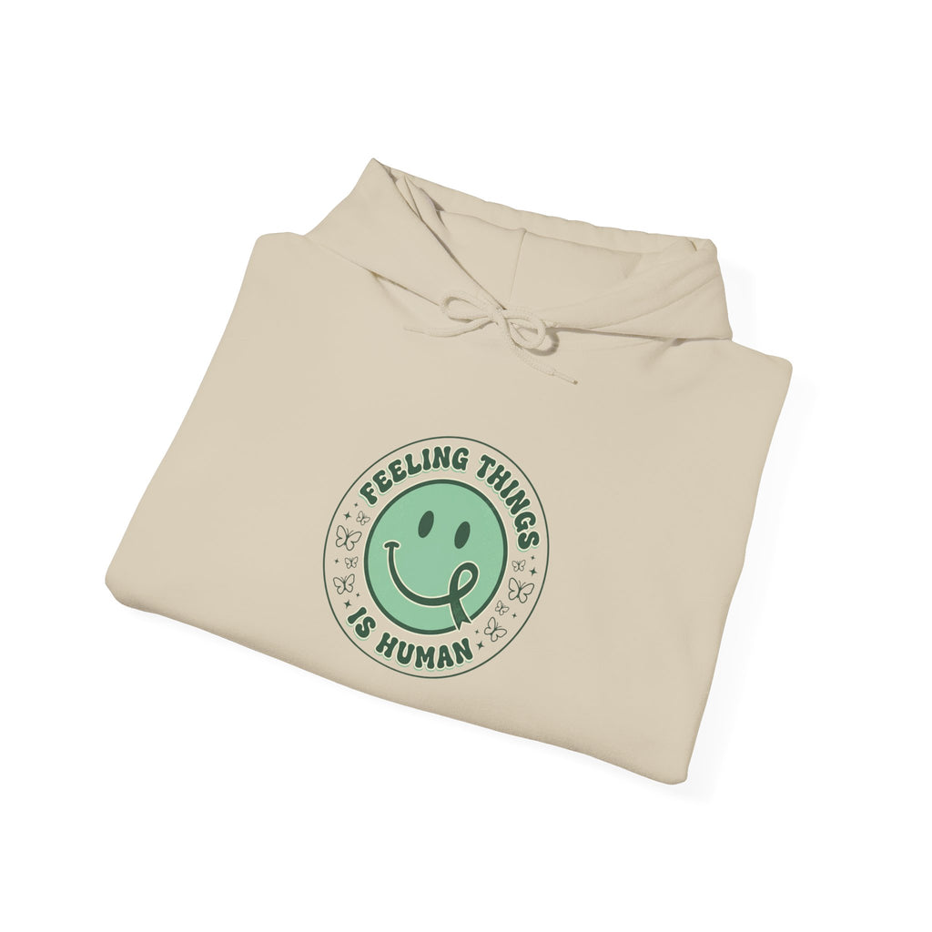 Feeling Things Is Human Hoodie | Mental Health Awareness, Green Ribbon