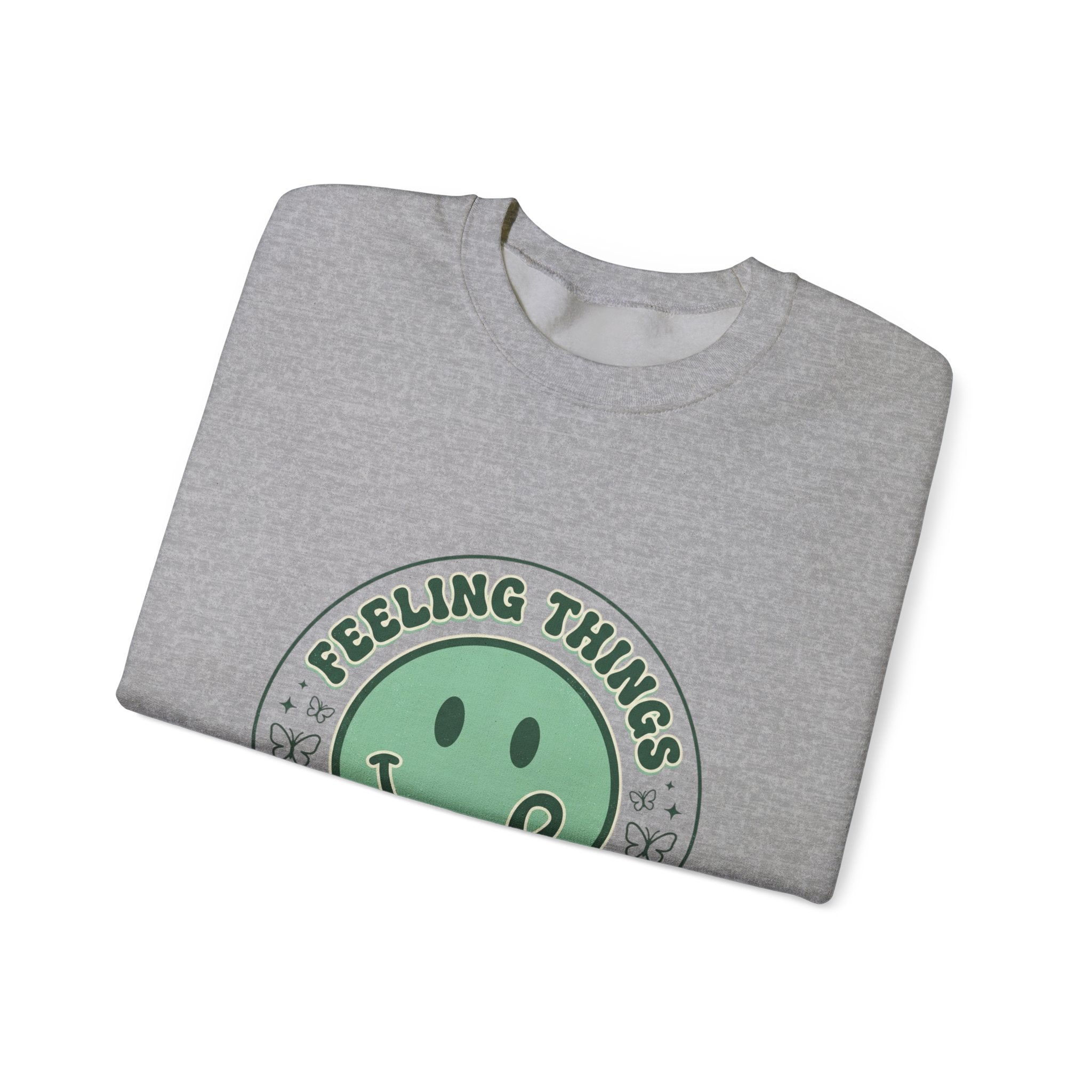 Feeling Things Is Human sweatshirt | Mental Health Awareness, Green Smiley Ribbon