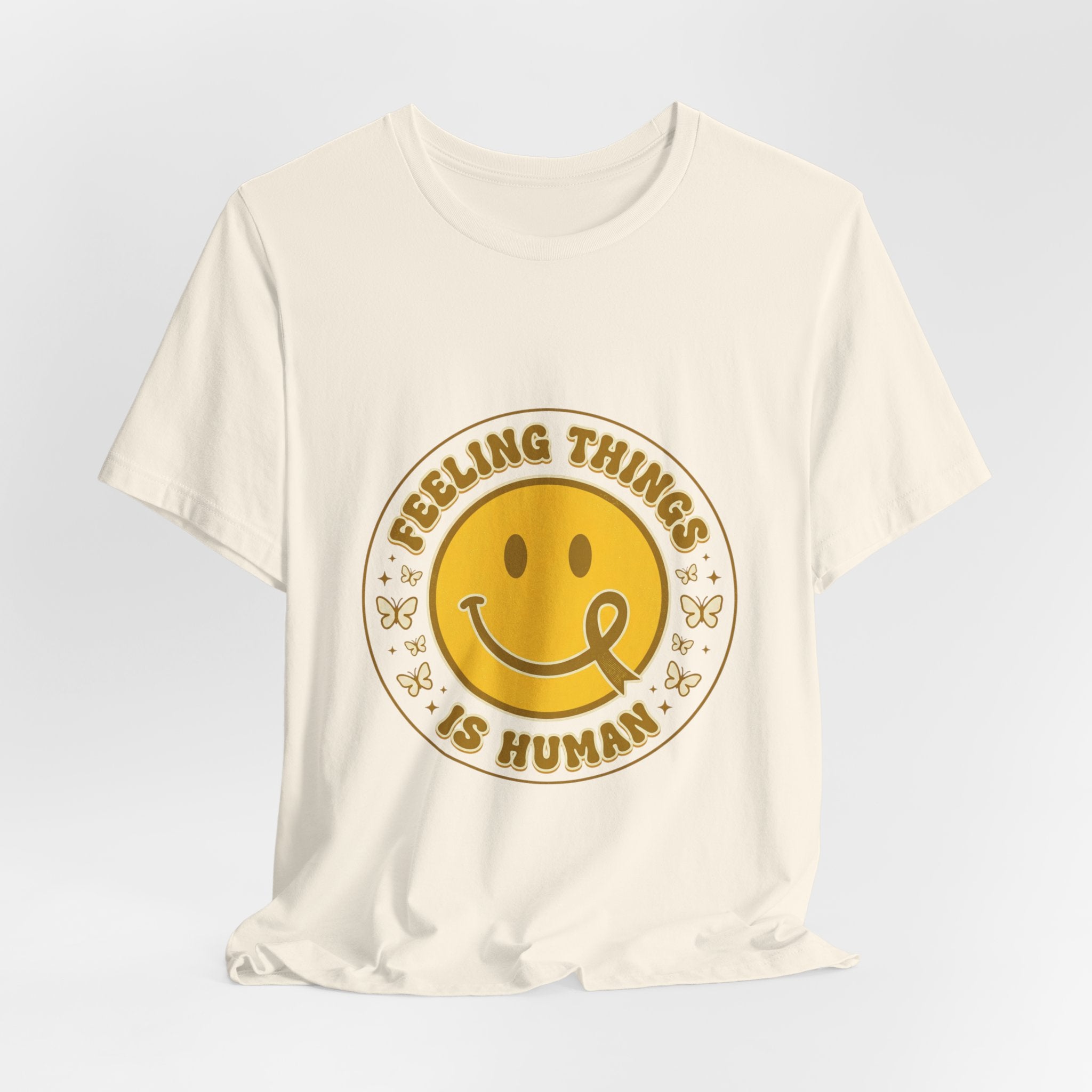 Feeling Things Is Human Tee | Mental Health Awareness, Retro Smiley Design