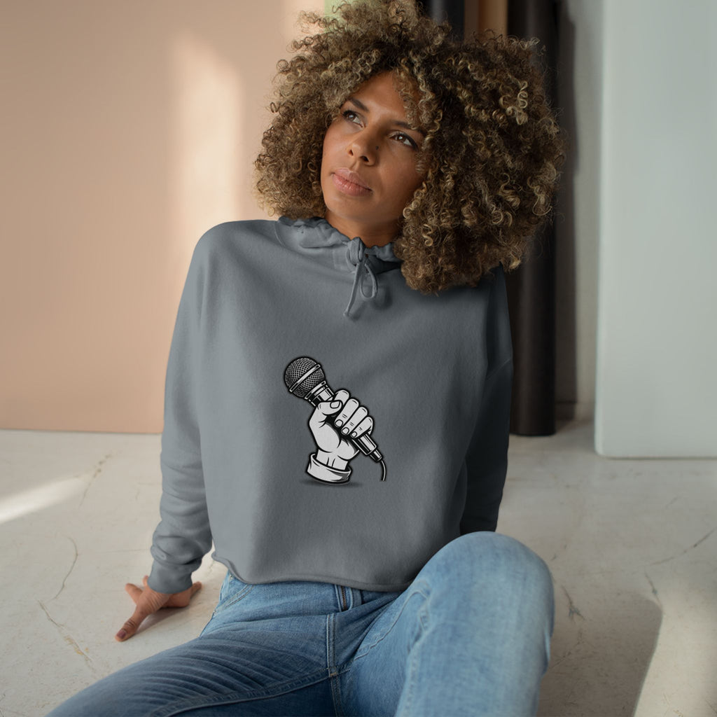 Urbania Cropped Hoodie — Hand-Held Microphone Graphic, Music Lover Streetwear