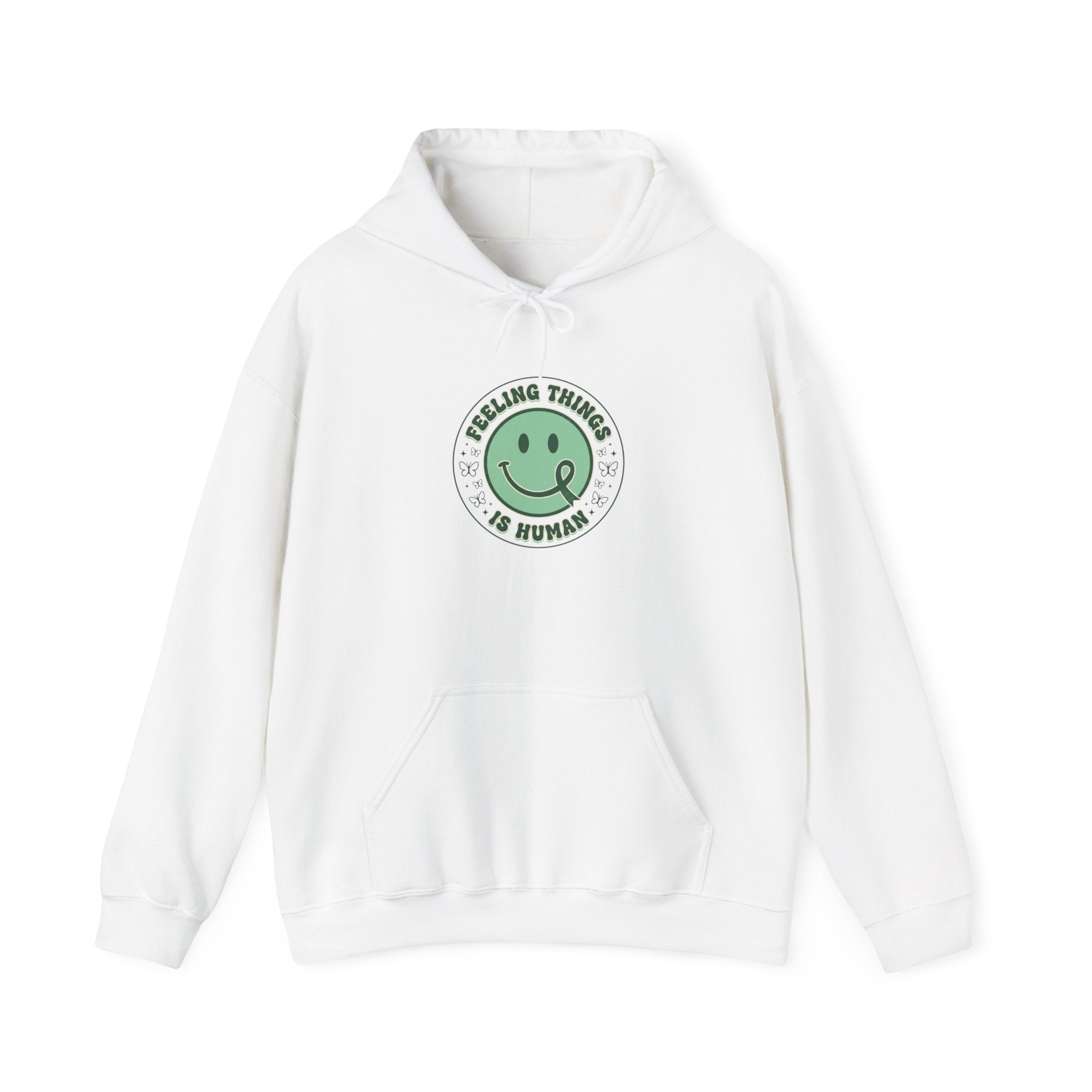 Feeling Things Is Human Hoodie | Mental Health Awareness, Green Ribbon
