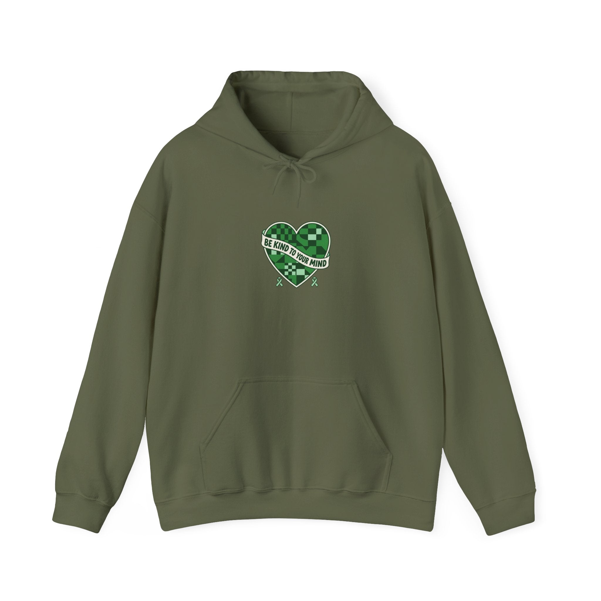 Mental Health Matters Heart Hoodie | Green Ribbon, Retro Checkerboard