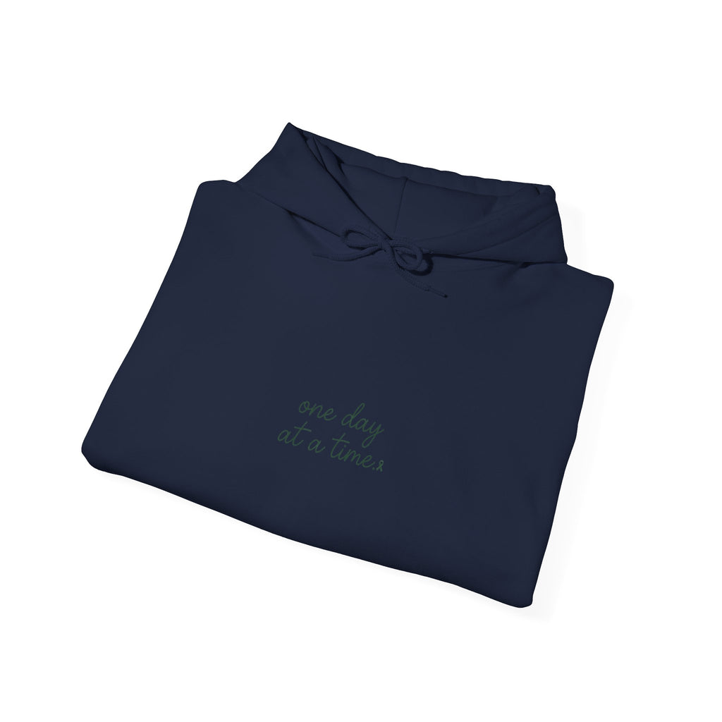 Mental Health Awareness Hoodie – One Day At A Time, Green Ribbon, Unisex Oversized Pullover