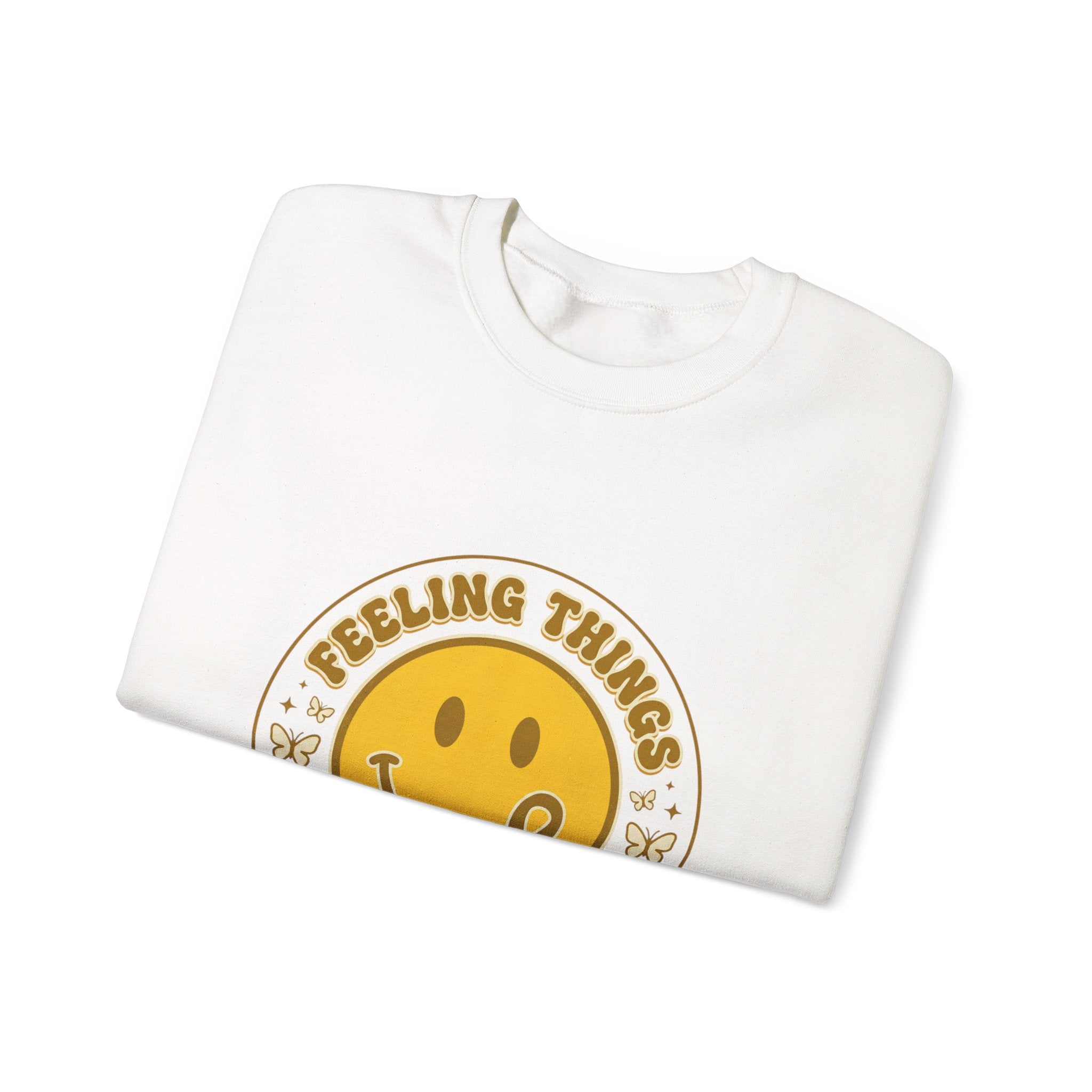 Feeling Things Is Human Sweatshirt | Mental Health Awareness, Retro Smiley Green Ribbon