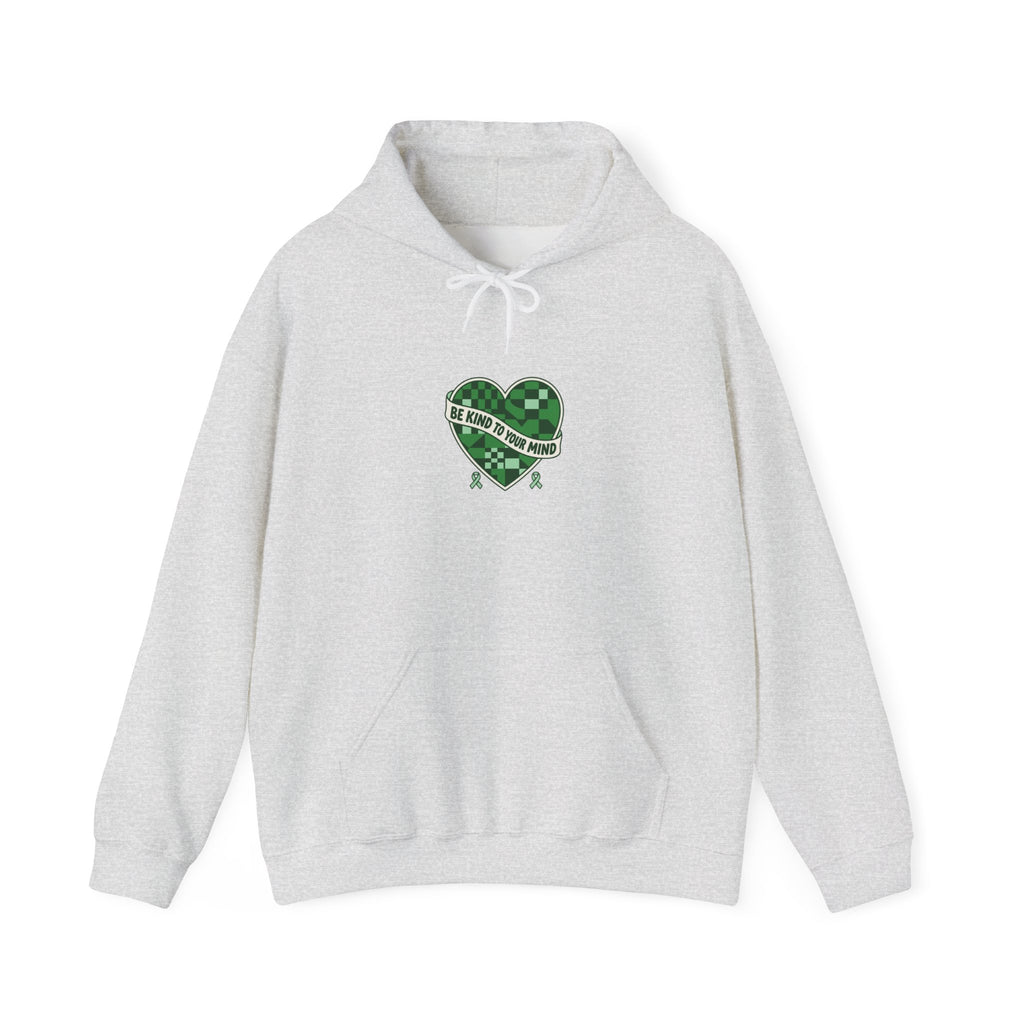 Mental Health Matters Heart Hoodie | Green Ribbon, Retro Checkerboard