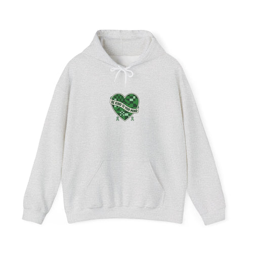 Mental Health Matters Heart Hoodie | Green Ribbon, Retro Checkerboard