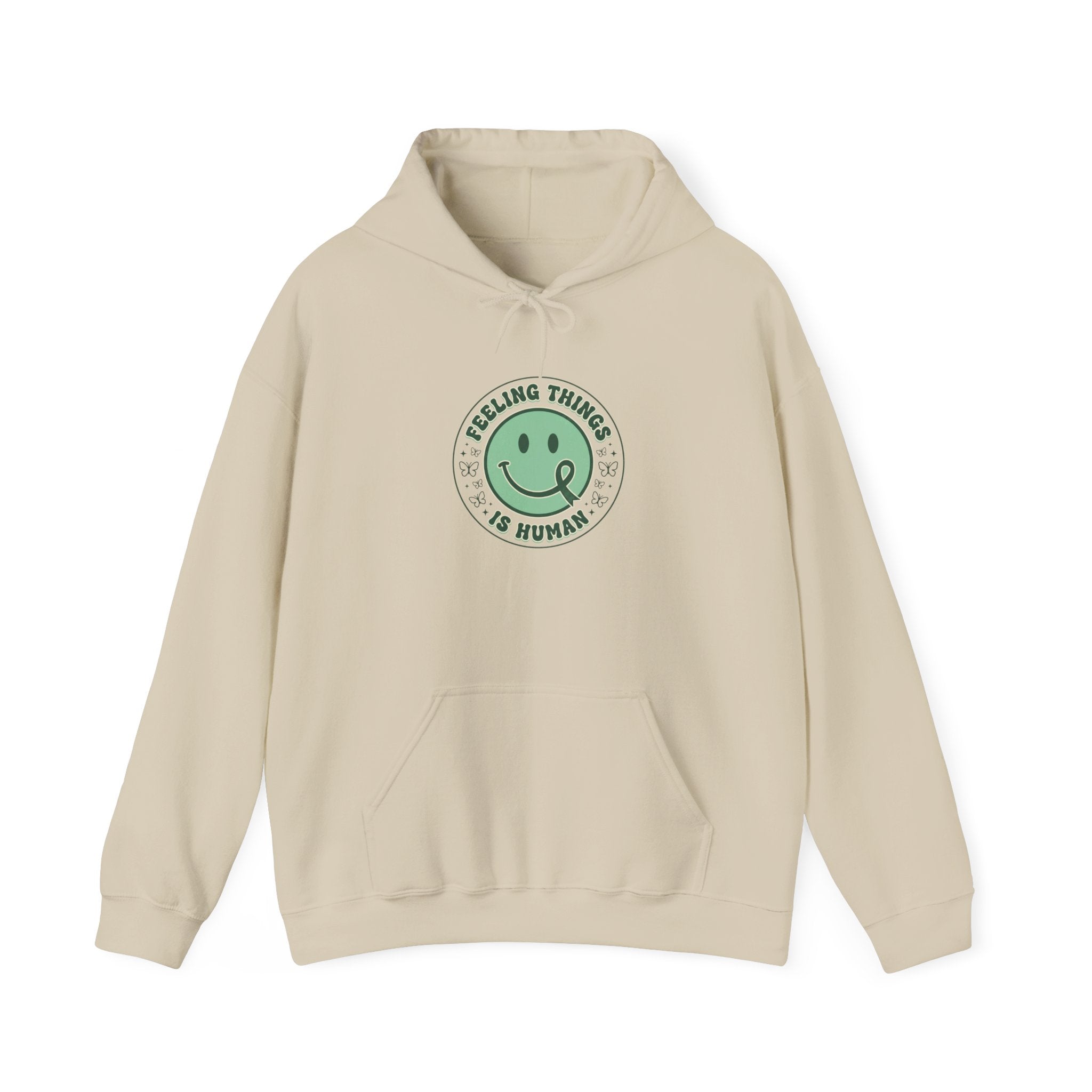 Feeling Things Is Human Hoodie | Mental Health Awareness, Green Ribbon
