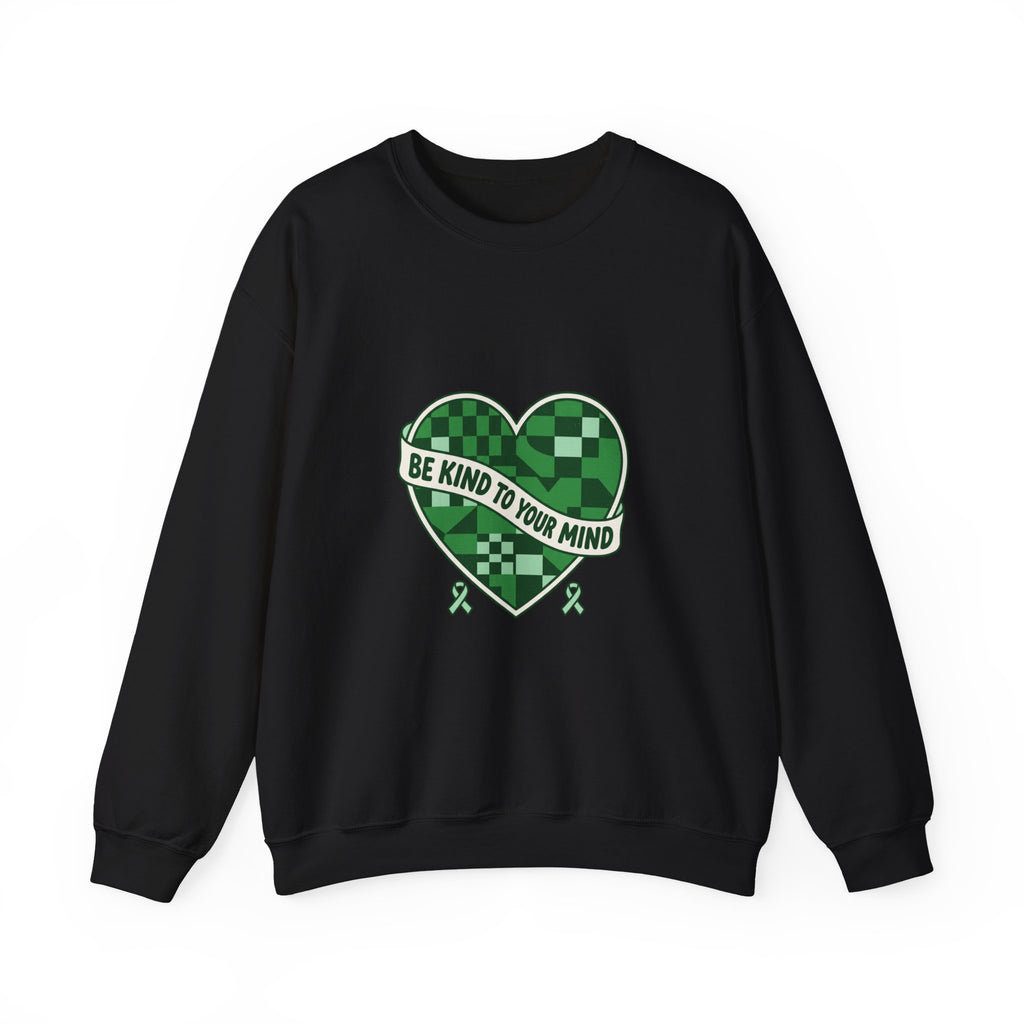Urbania Be Kind To Your Mind Crewneck Sweatshirt – Mental Health Awareness, Green Ribbon