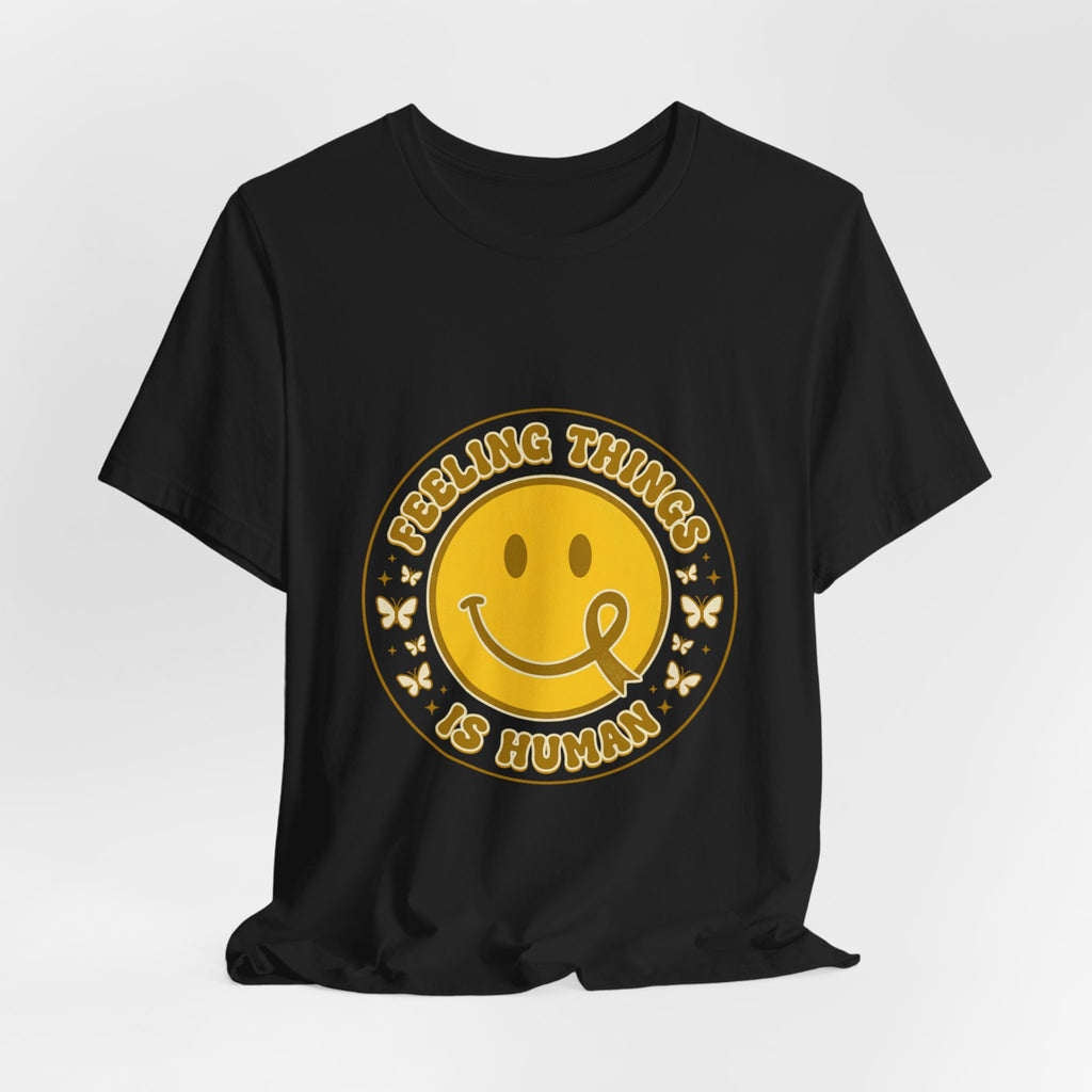 Feeling Things Is Human Tee | Mental Health Awareness, Retro Smiley Design
