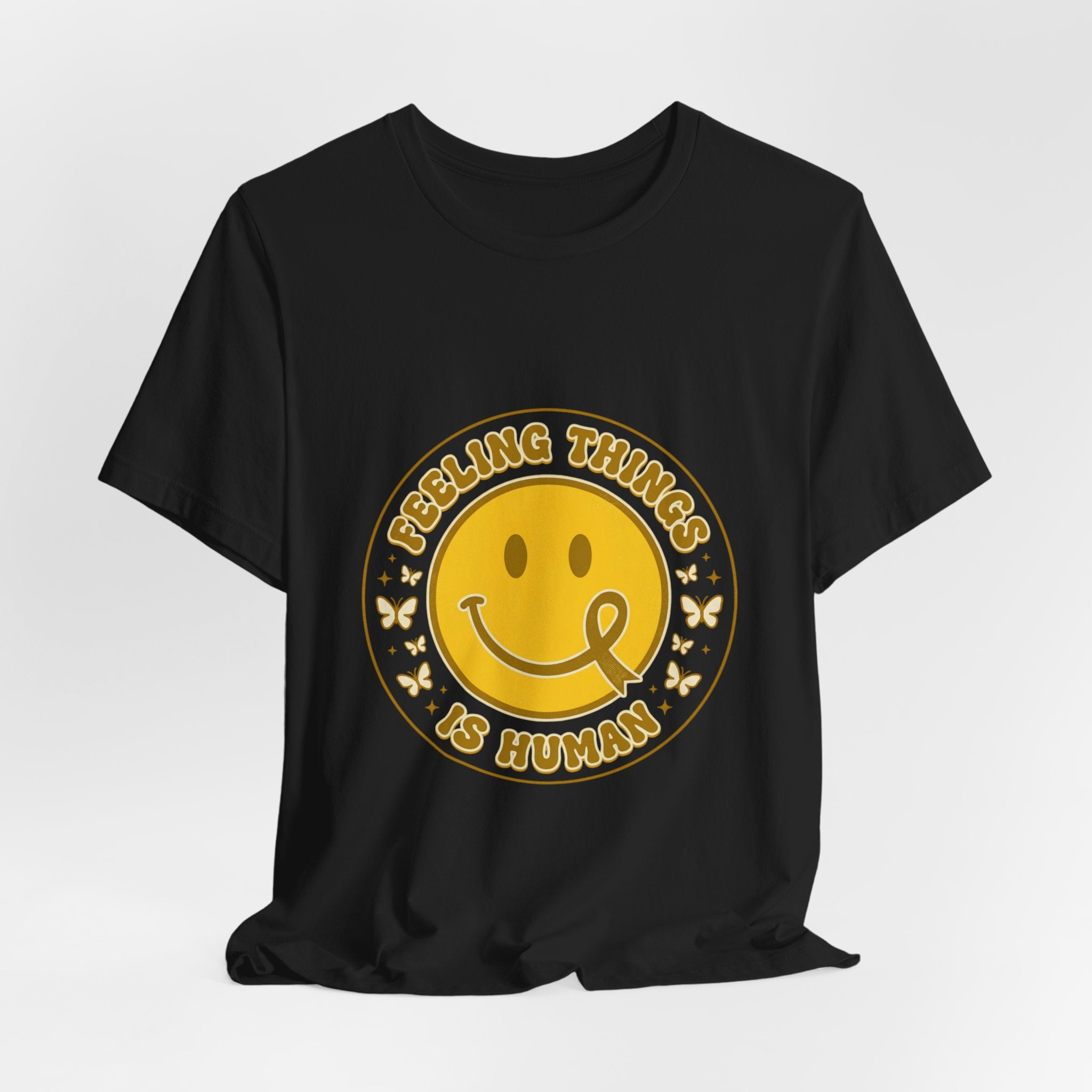 Feeling Things Is Human Tee | Mental Health Awareness, Retro Smiley Design