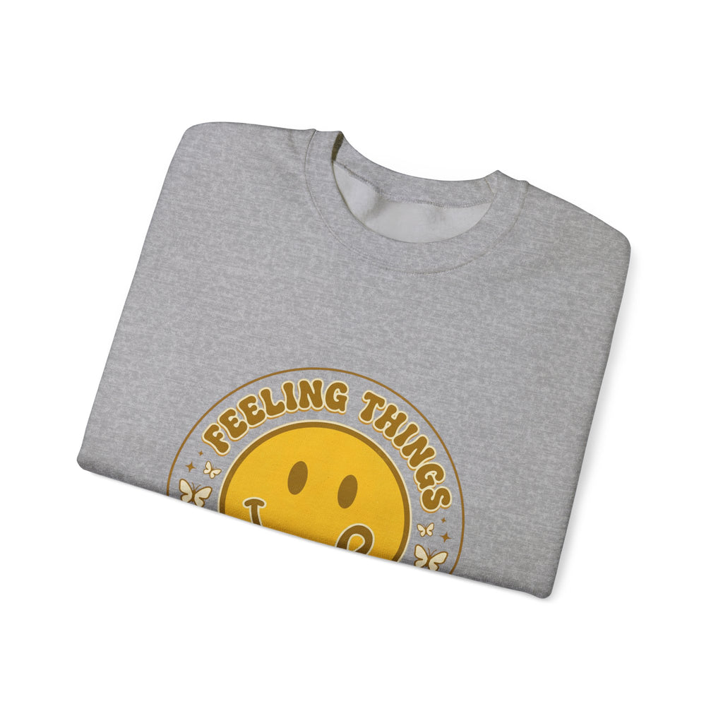 Feeling Things Is Human Sweatshirt | Mental Health Awareness, Retro Smiley Green Ribbon