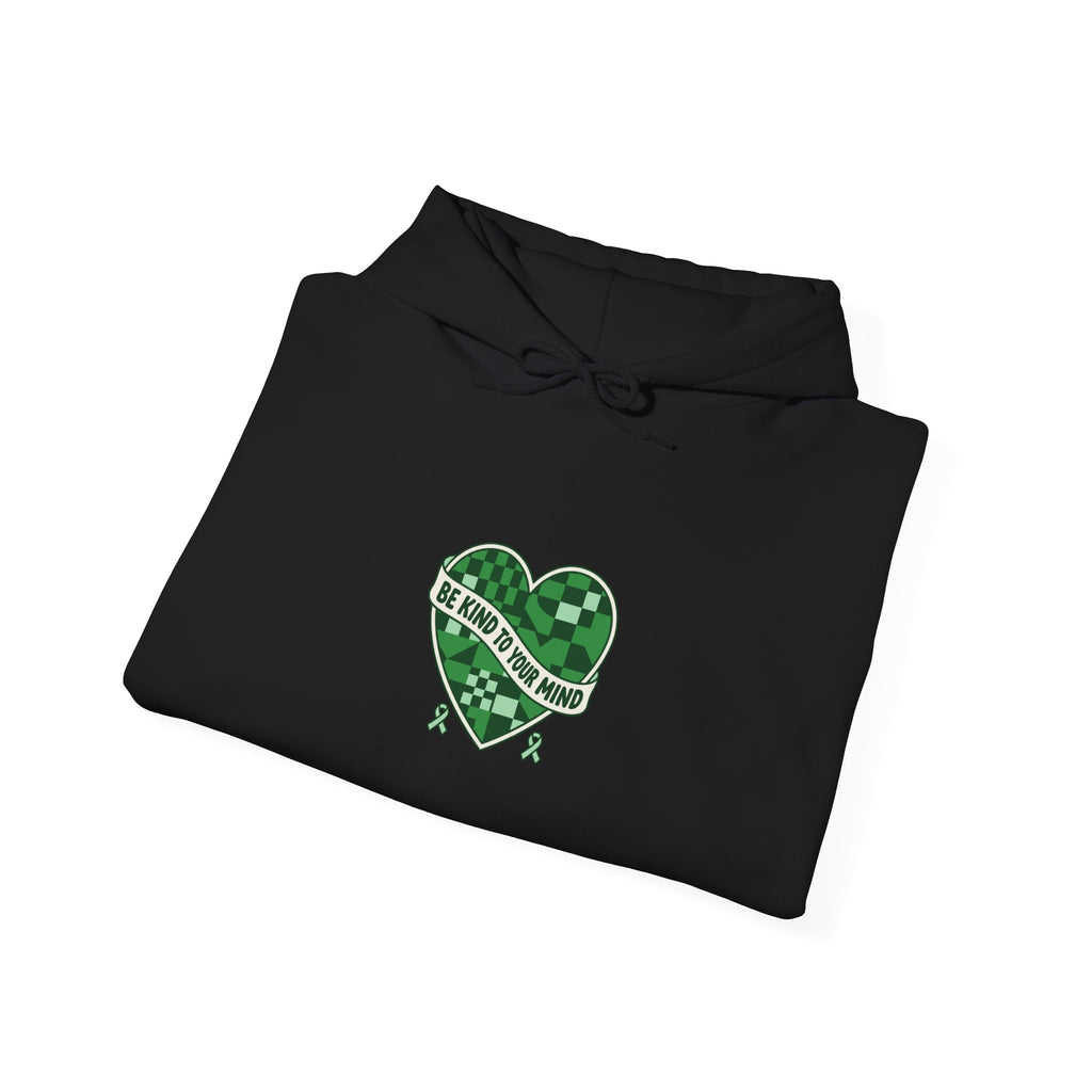 Mental Health Matters Heart Hoodie | Green Ribbon, Retro Checkerboard