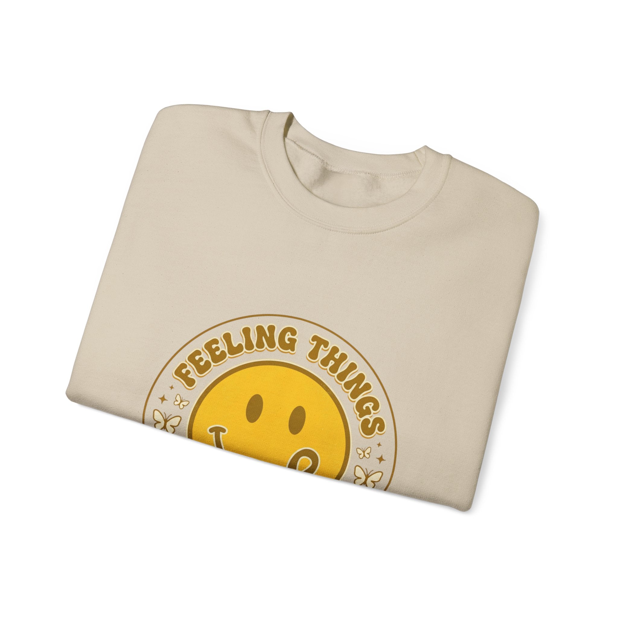 Feeling Things Is Human Sweatshirt | Mental Health Awareness, Retro Smiley Green Ribbon
