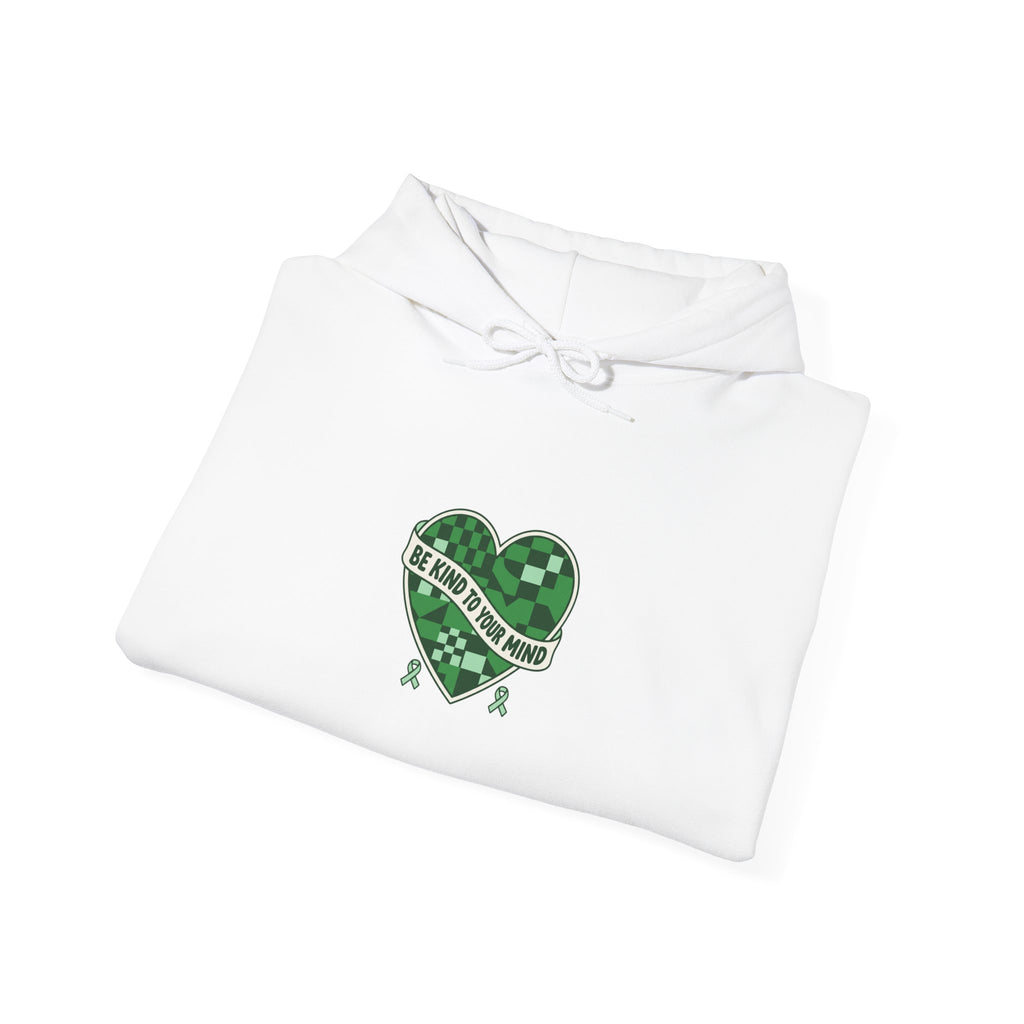 Mental Health Matters Heart Hoodie | Green Ribbon, Retro Checkerboard