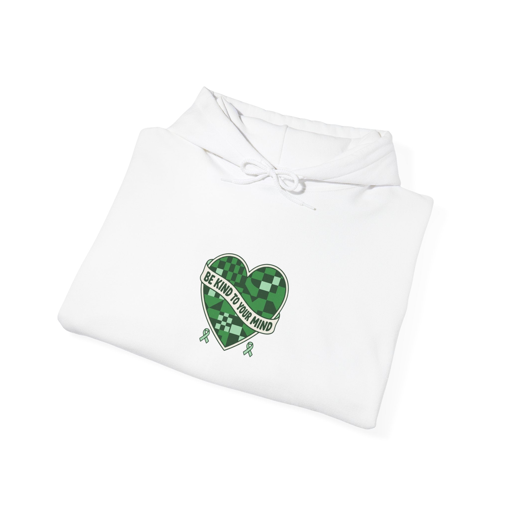Mental Health Matters Heart Hoodie | Green Ribbon, Retro Checkerboard