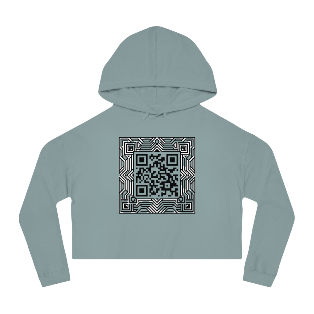 Urbania QR Code Graphic Cropped Hoodie — Techy Geometric Womens Hooded Sweatshirt