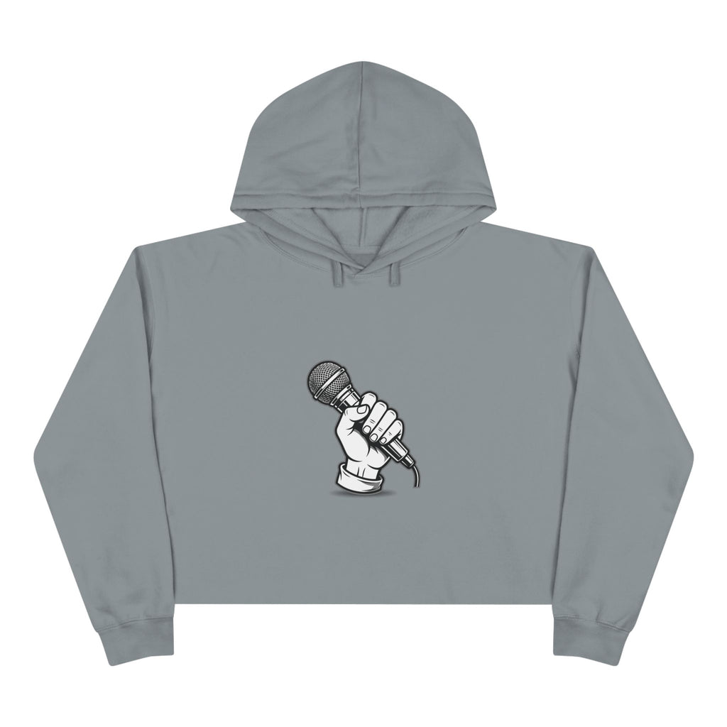 Urbania Cropped Hoodie — Hand-Held Microphone Graphic, Music Lover Streetwear