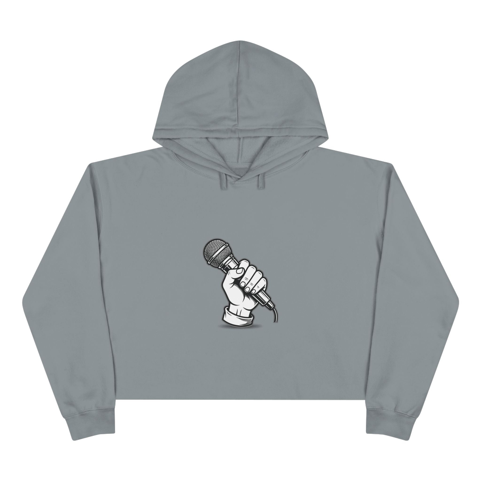 Urbania Cropped Hoodie — Hand-Held Microphone Graphic, Music Lover Streetwear