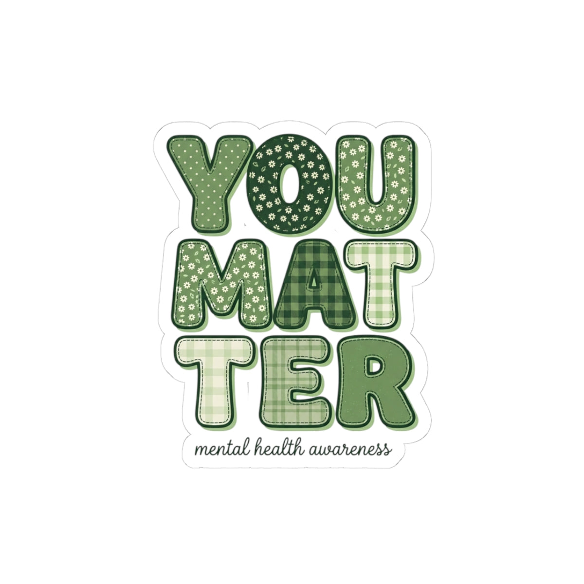 You Matter Sticker | Mental Health Awareness, Green Ribbon, Retro Typography