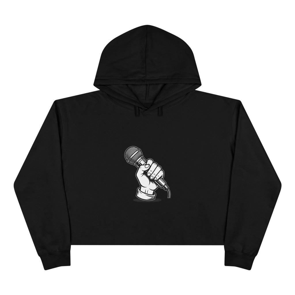 Urbania Cropped Hoodie — Hand-Held Microphone Graphic, Music Lover Streetwear
