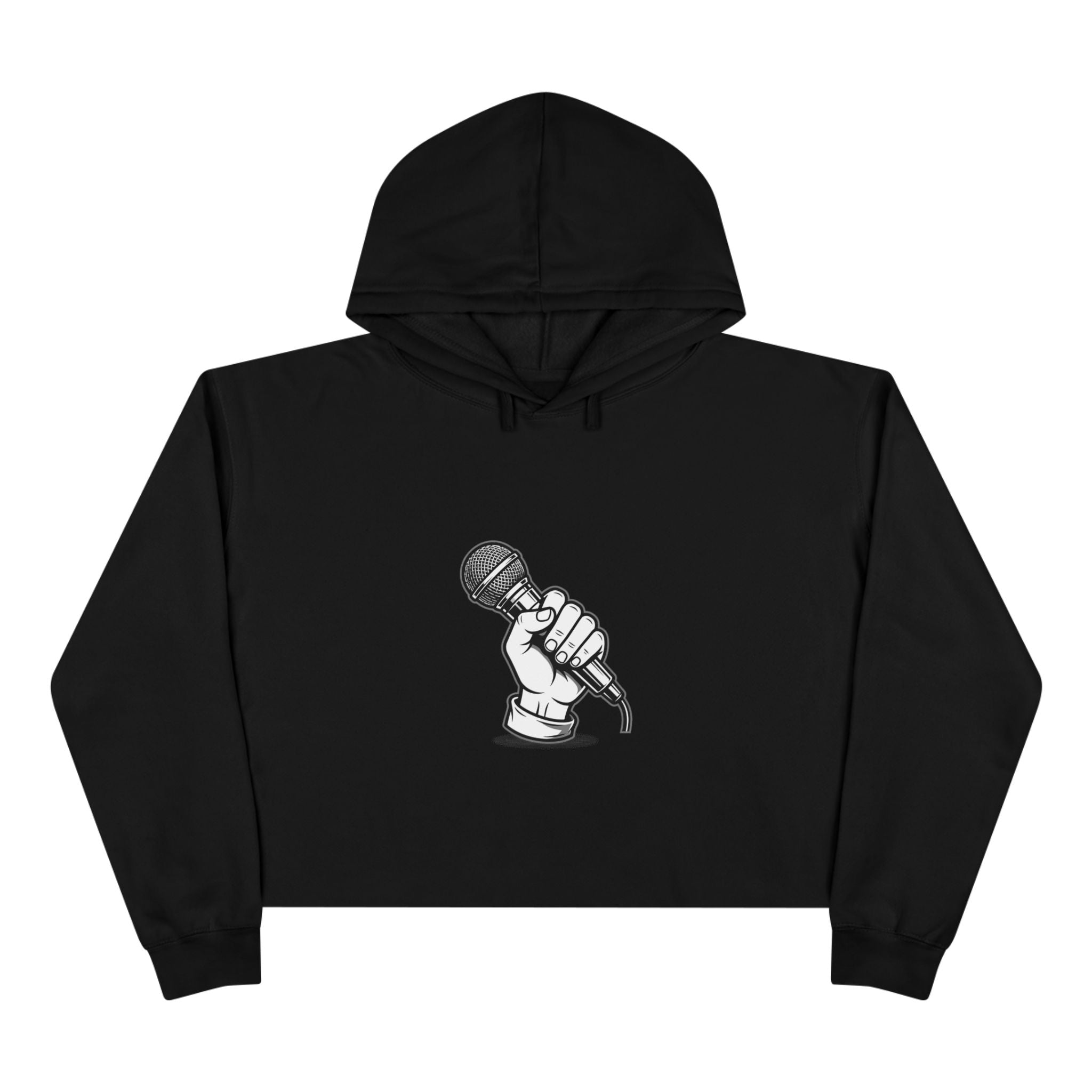 Urbania Cropped Hoodie — Hand-Held Microphone Graphic, Music Lover Streetwear