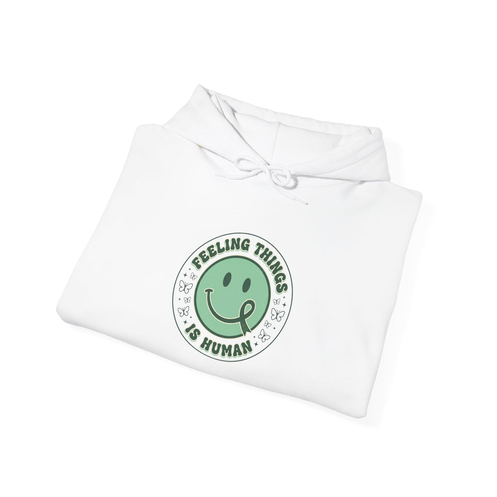 Feeling Things Is Human Hoodie | Mental Health Awareness, Green Ribbon