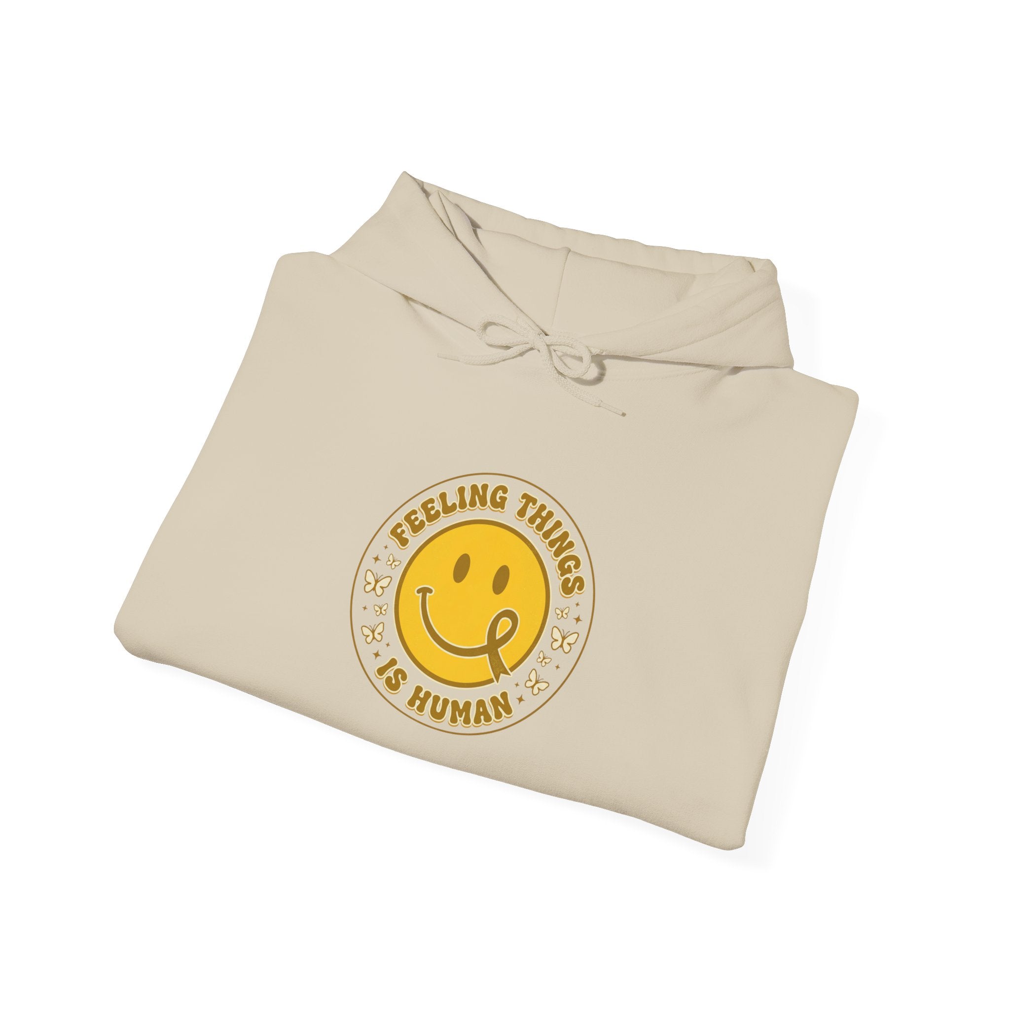 Feeling Things Is Human Hoodie | Mental Health Awareness, Retro Smiley Ribbon