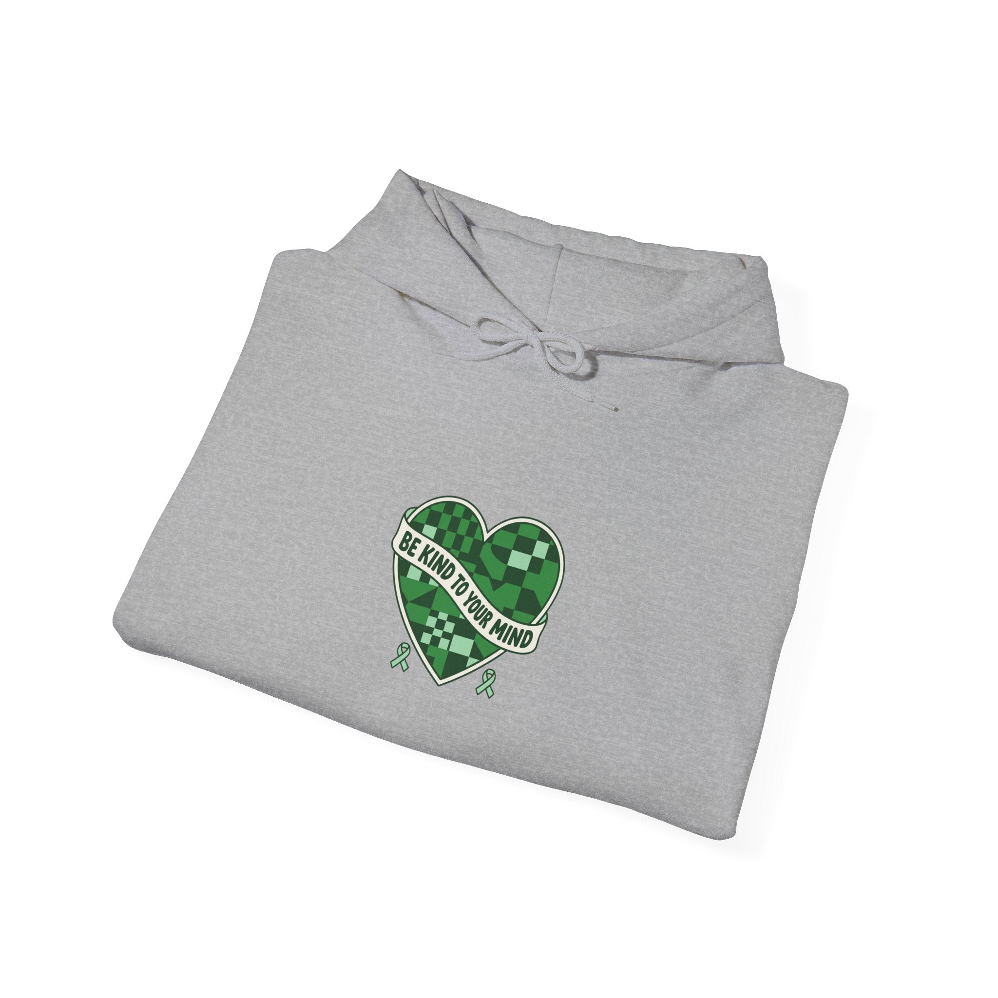 Mental Health Matters Heart Hoodie | Green Ribbon, Retro Checkerboard