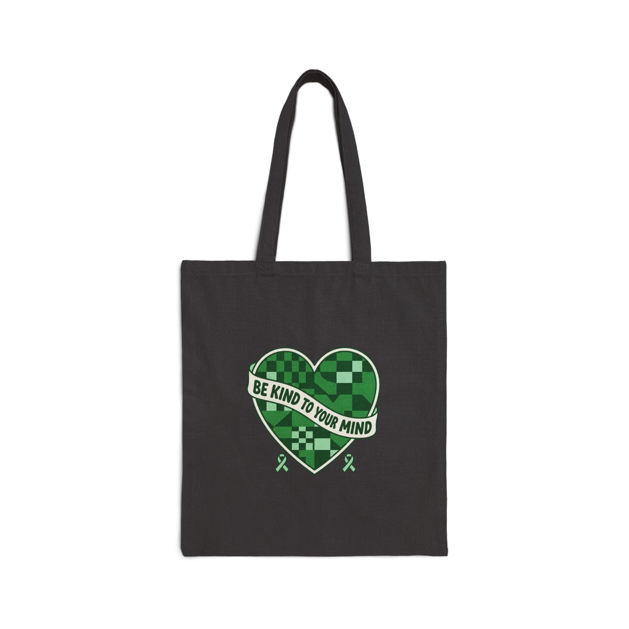 Be Kind to Your Mind Tote | Mental Health Awareness, Green Ribbon, Checkerboard Heart