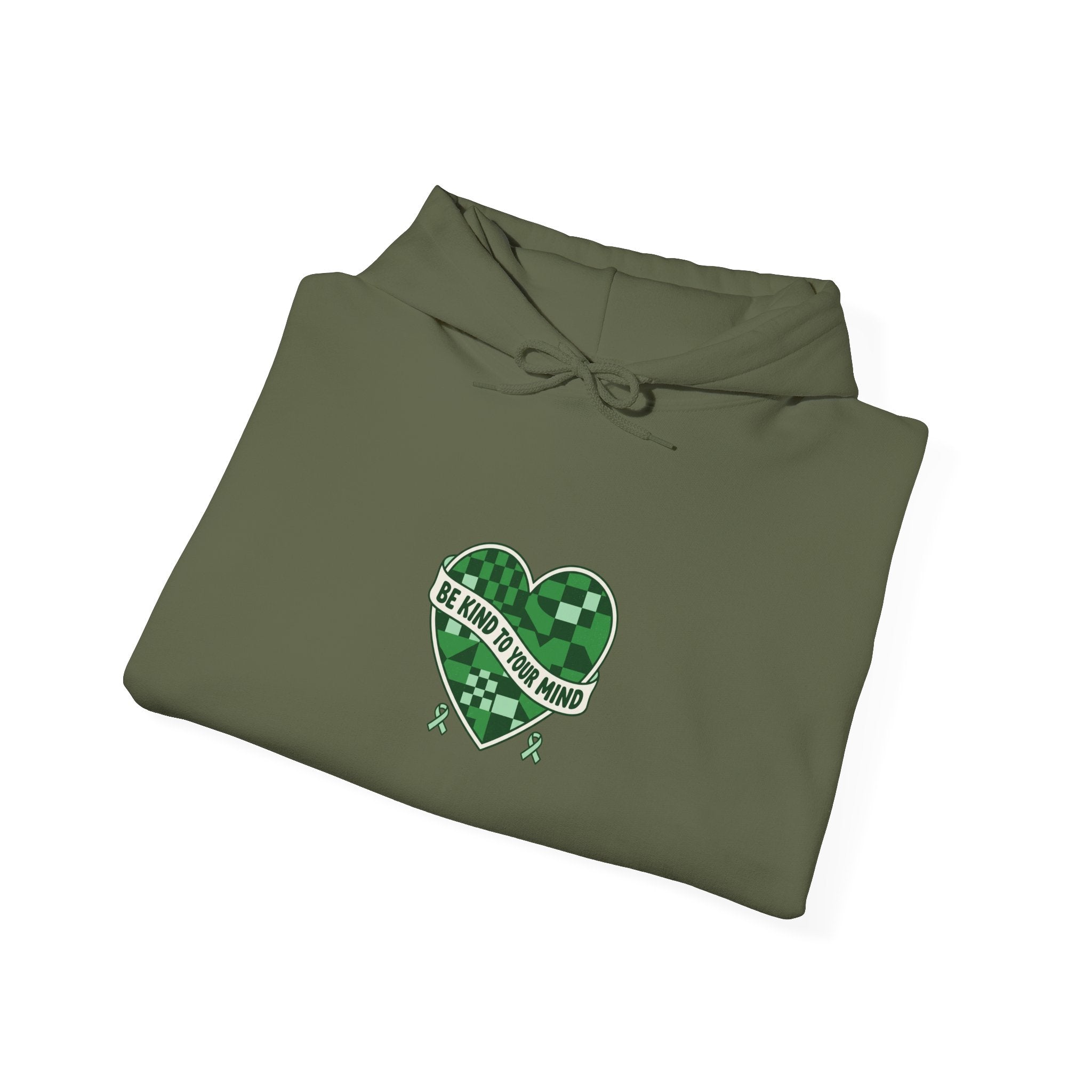 Mental Health Matters Heart Hoodie | Green Ribbon, Retro Checkerboard