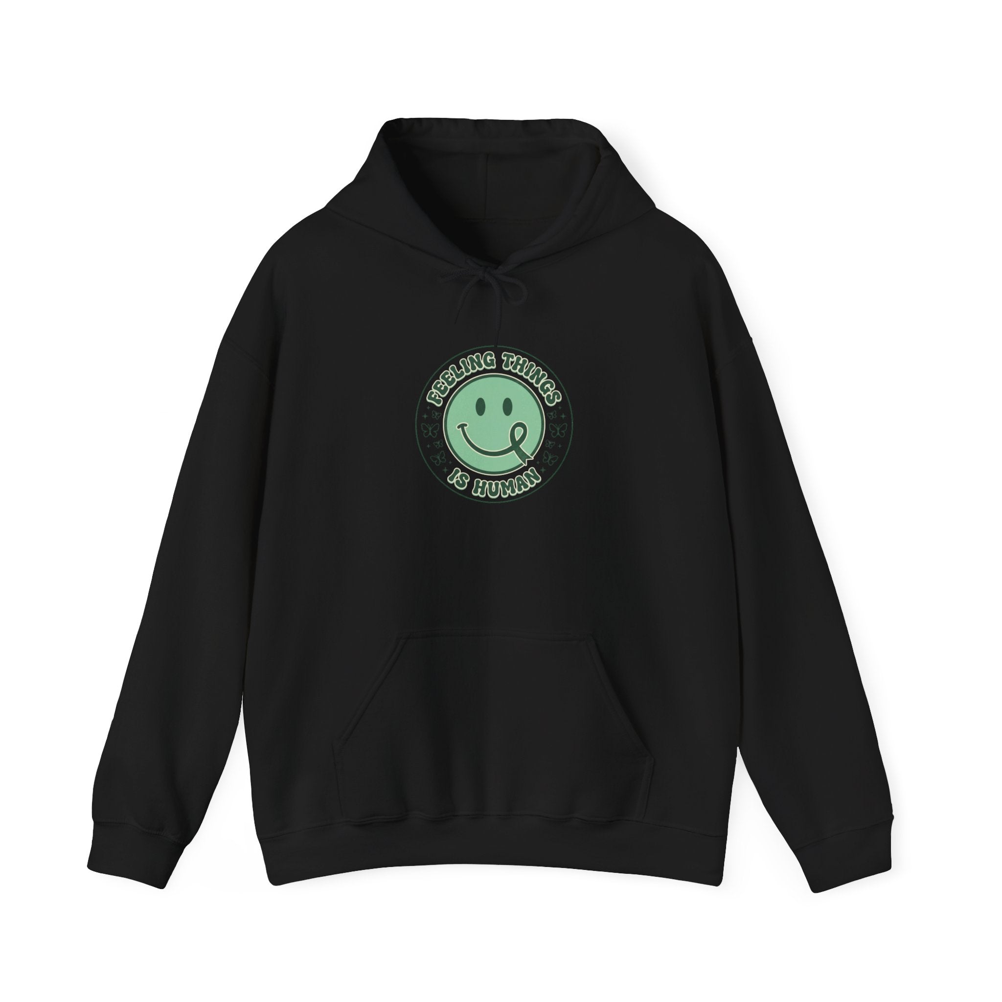 Feeling Things Is Human Hoodie | Mental Health Awareness, Green Ribbon